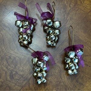 Gold Bell Ornaments with Purple Ribbons Set of 4